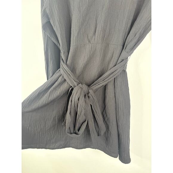 Zara Black Long Sleeve Shirt Dress Womens Large Belt Tie Waist Blogger Fave - Picture 10 of 11